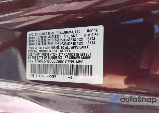 5FNRL5H90CB090612: 42793744