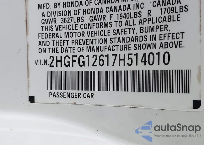 2HGFG12617H514010: 42793764