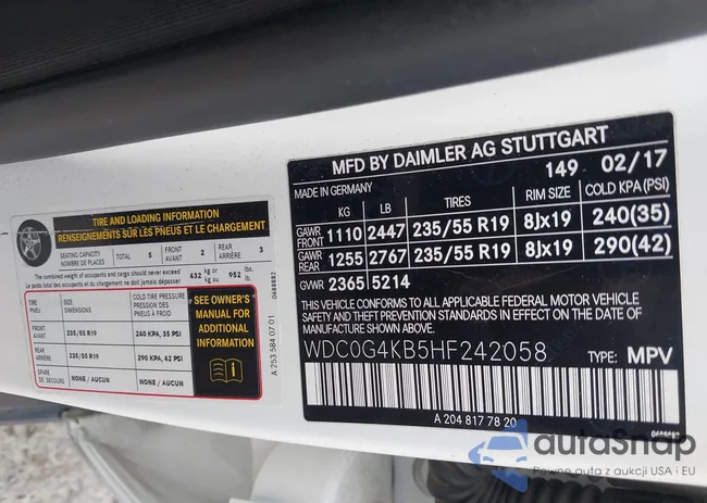 WDC0G4KB5HF242058: 42795010