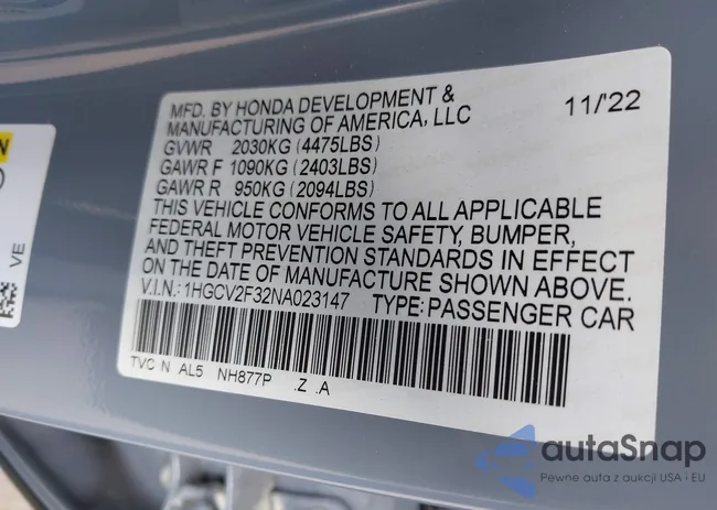 1HGCV2F32NA023147: 42794828