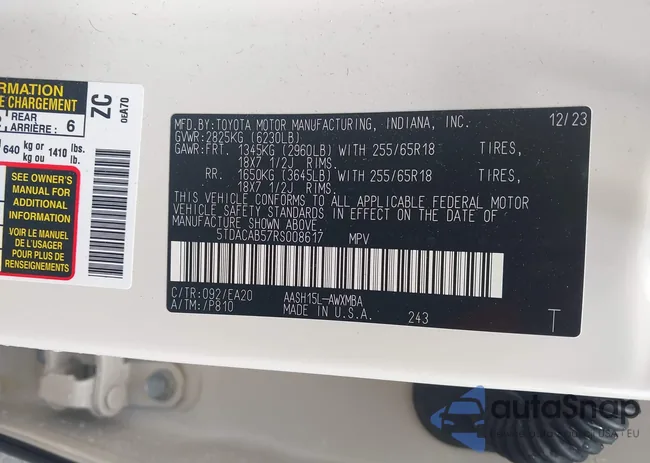 5TDACAB57RS008617: 42796236