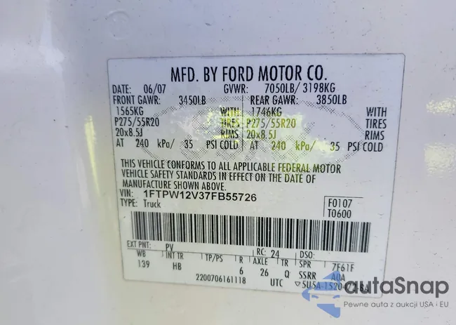 1FTPW12V37FB55726: 42795768