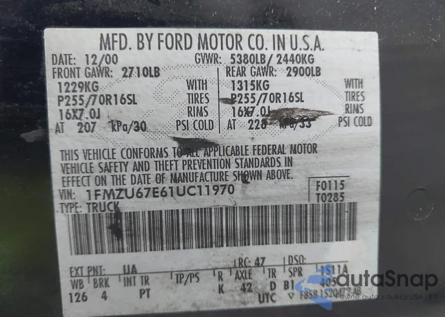 1FMZU67E61UC11970: 42797027