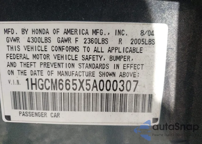 1HGCM665X5A000307: 42797068