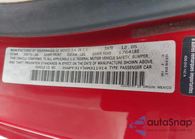 3VWPF31Y36M311914: 42797182