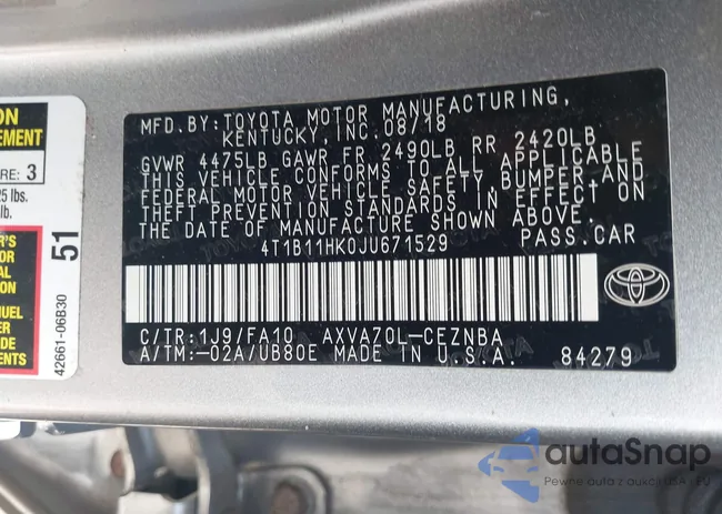 4T1B11HK0JU671529: 42798268