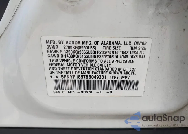 5FNYF18578B049331: 42798325