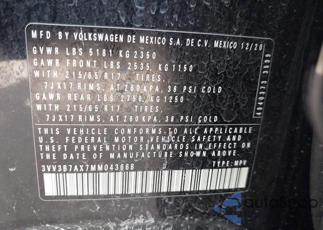 3VV3B7AX7MM043668: 42798502