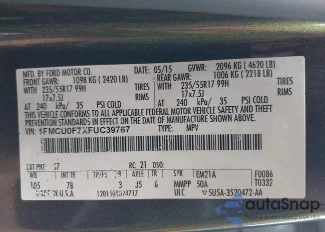 1FMCU0F7XFUC39767: 42797766