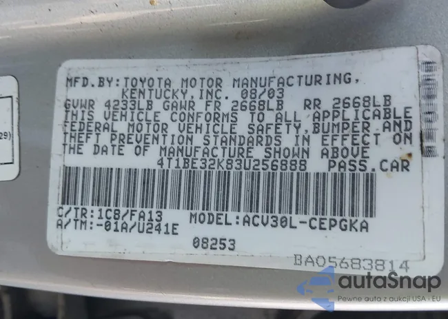 4T1BE32K83U256888: 42799427