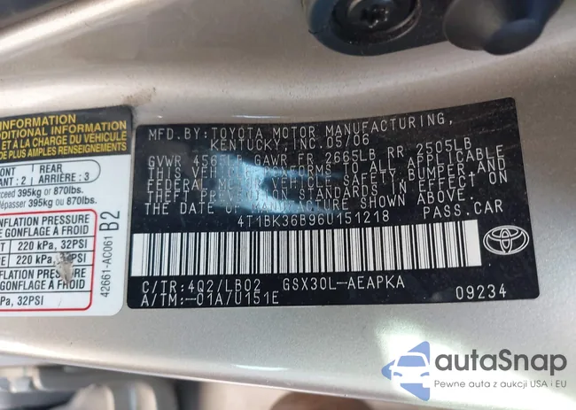 4T1BK36B96U151218: 42798610