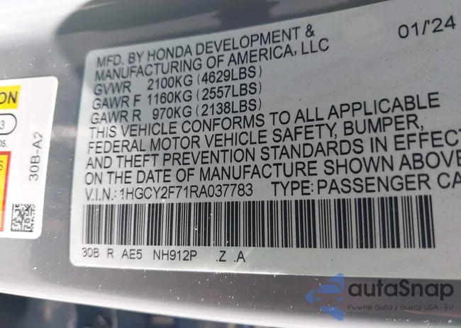 1HGCY2F71RA037783: 42798756