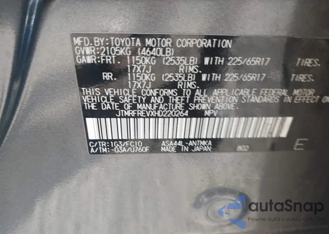 JTMRFREVXHD220264: 42798857