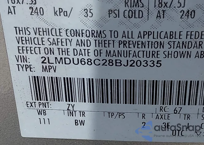 2LMDU68C28BJ20335: 42798966