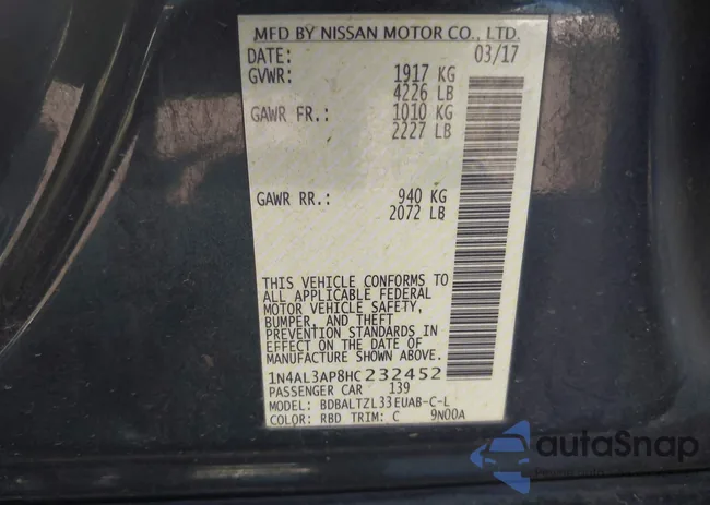 1N4AL3AP8HC232452: 42800162