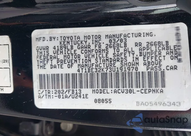 4T1BE32K73U191970: 42800366