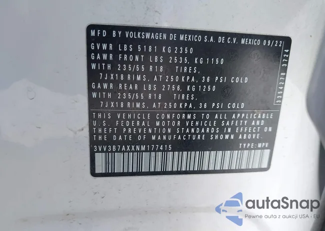 3VV3B7AXXNM177415: 42800417