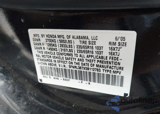 5FNRL387X5B112783: 42799720