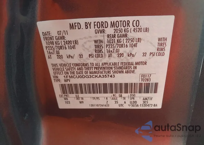 1FMCU0DG3CKA35743: 42801246