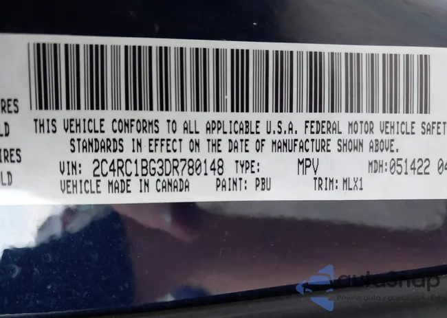 2C4RC1BG3DR780148: 42800682