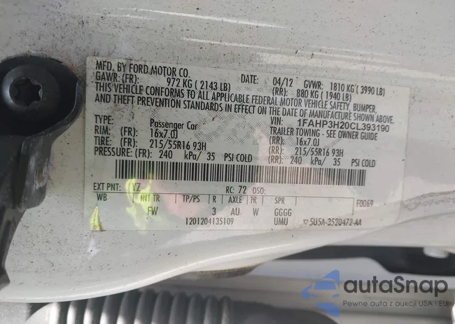 1FAHP3H20CL393190: 42800793