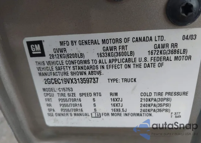 2GCEC19VX31359737: 42800839