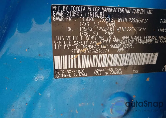 2T3BFREV5GW516621: 42802012