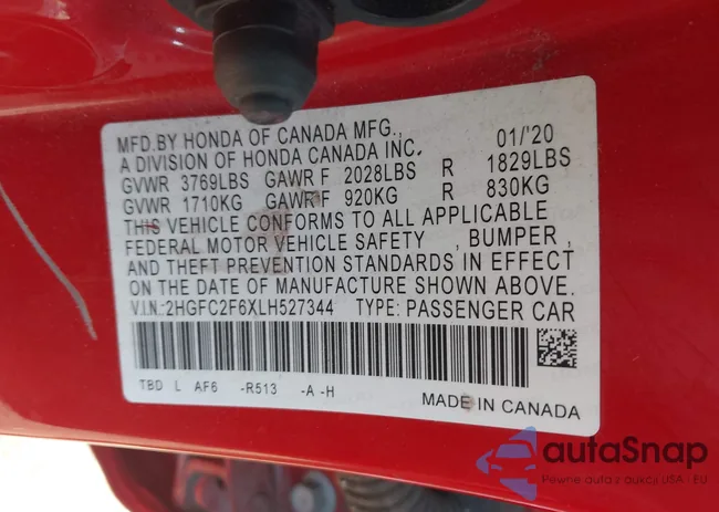 2HGFC2F6XLH527344: 42802334