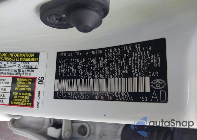 2T1BURHE6KC193670: 42802490