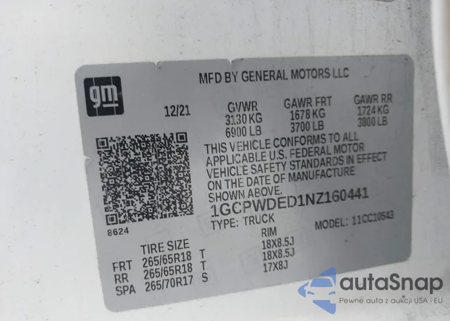 1GCPWDED1NZ160441: 42801650