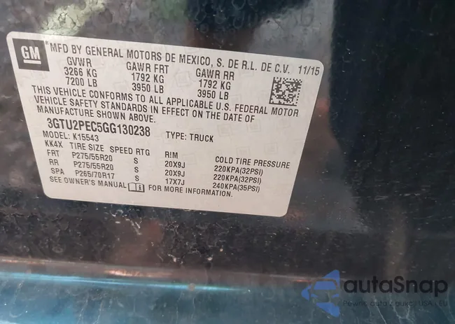 3GTU2PEC5GG130238: 42801716