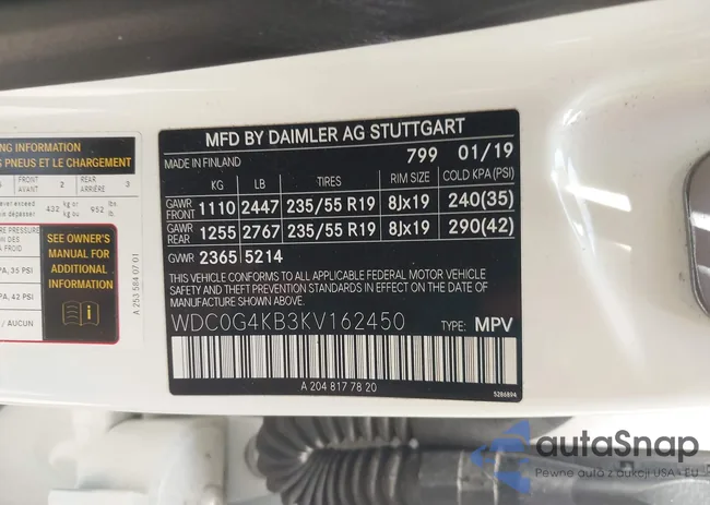 WDC0G4KB3KV162450: 42801804