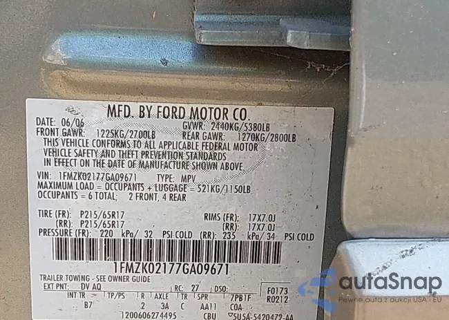 1FMZK02177GA09671: 42803178