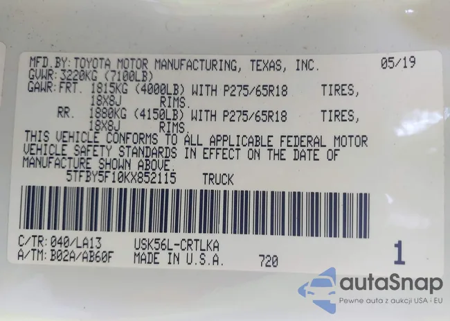 5TFBY5F10KX852115: 42803312