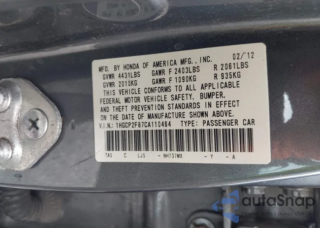 1HGCP2F87CA110464: 42803550