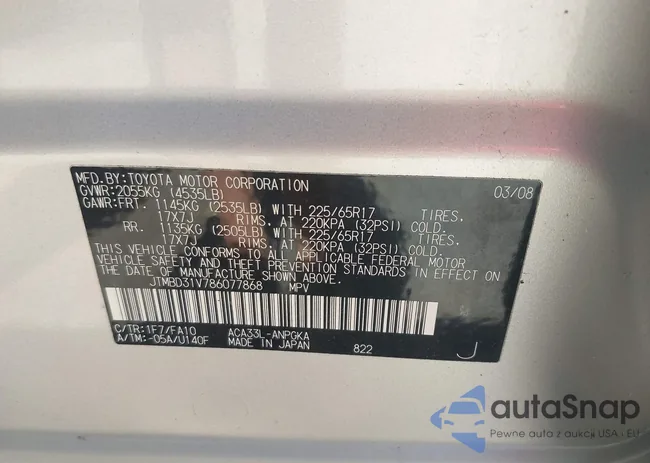 JTMBD31V786077868: 42802841