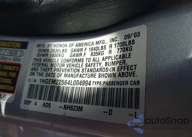 1HGEM22564L004994: 42803974