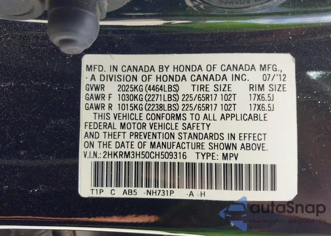 2HKRM3H50CH509316: 42804028