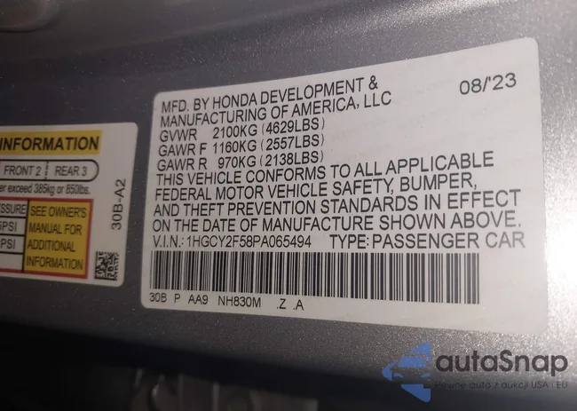 1HGCY2F58PA065494: 42804133