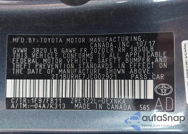 2T1BURHE7JC002921: 42803856