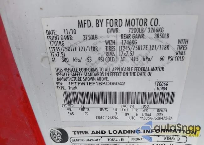 1FTFW1EF1BKD05042: 42805021