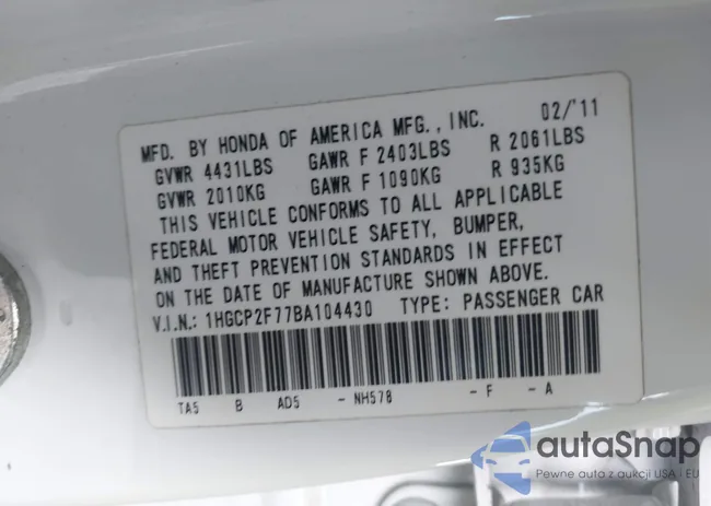 1HGCP2F77BA104430: 42805087