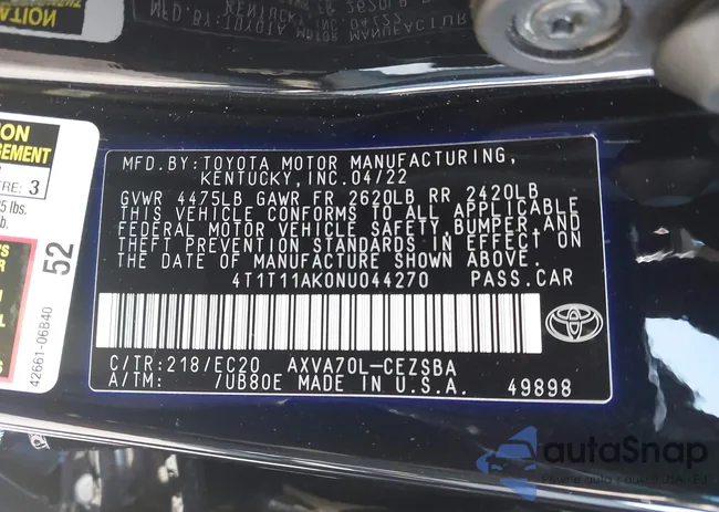 4T1T11AK0NU044270: 42805286