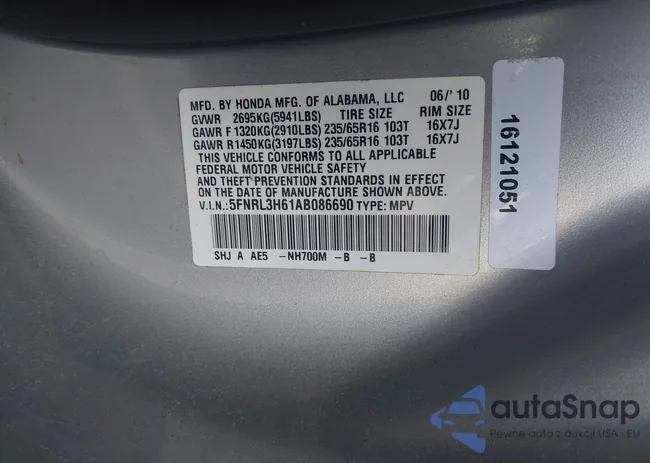 5FNRL3H61AB086690: 42805348