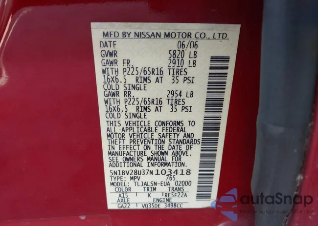 5N1BV28U37N103418: 42805402