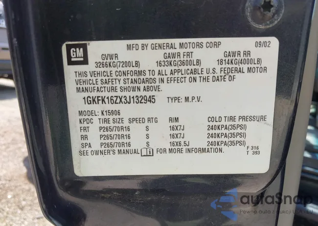 1GKFK16ZX3J132945: 42805519