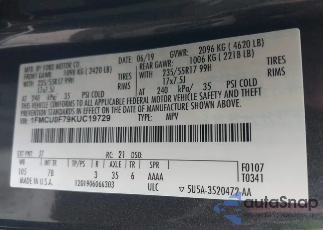 1FMCU0F79KUC19729: 42804578