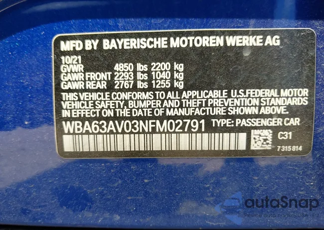 WBA63AV03NFM02791: 42804625