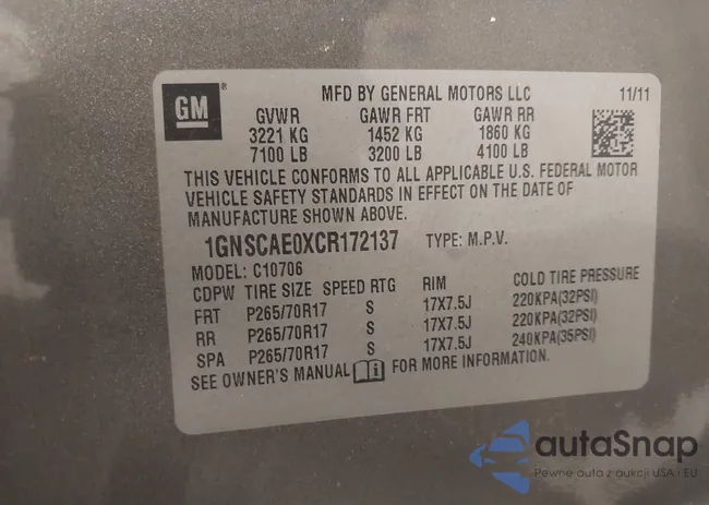 1GNSCAE0XCR172137: 42804873