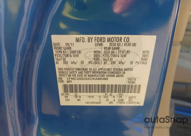 1FMCU0DGXCKA89380: 42806119